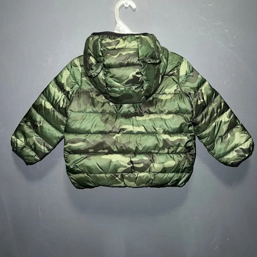 Baby GAP Puffer Jacket Infants 18-24m Camouflaged Bear Ear Hood Primaloft Green